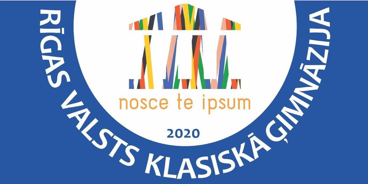 Plats krāsains Rīgas Valsts klasiskās ģimnāzijas logo